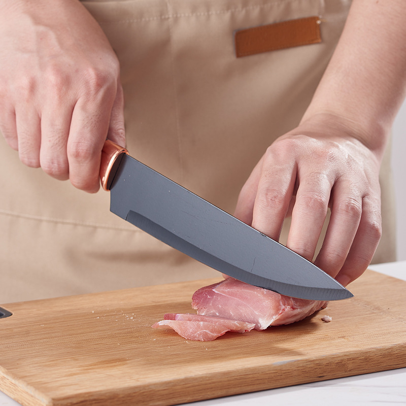 Juego de cuchillos transfronterizos Cocina combinada Juego completo de portaherramientas de grano de madera Cuchillo de chef Tijeras Juego de cuchillos de acero inoxidable para el hogar en stock