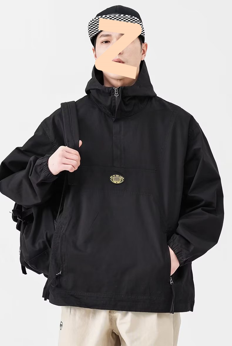 Men's Hooded Windproof Pullover Jacket With Half Zipper Detail_voghion.com