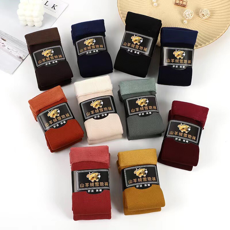 Cashmere vertical snow socks for men and women autumn and winter plus velvet padded warm tube floor socks moon socks wholesale