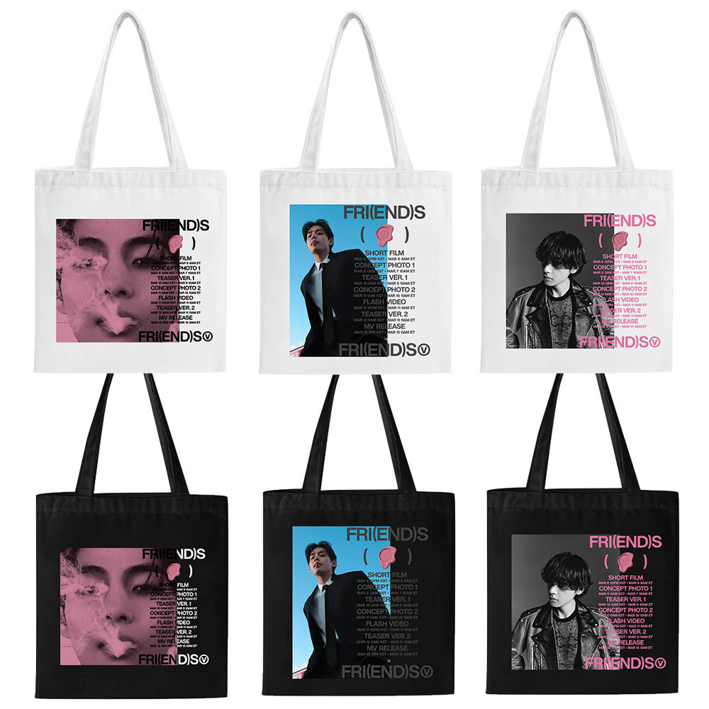 金泰亨专辑FRI(END)S 时尚大学生复古手提包 购物逛街单肩帆布袋v