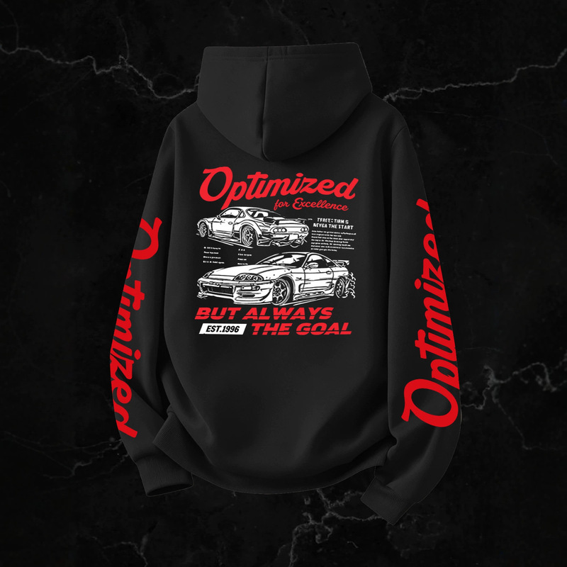 Jdm Sports Car Optimized Hooded Sweatshirt Black and White Red Modified Motorcycle Full-Sleeve Printed Loose Top