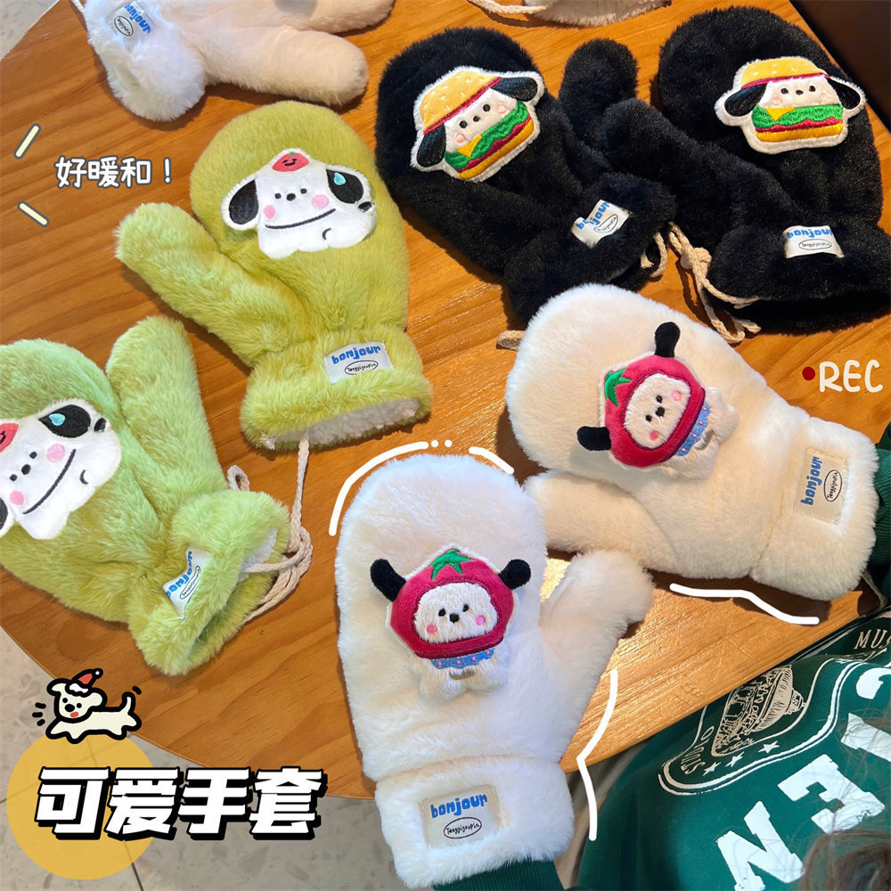 騰億原創可愛卡通毛絨連指套冬季防寒保暖手套少女加厚暖手套批發