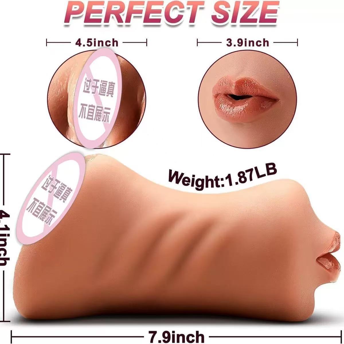 Three-Channel Manual Masturbator with Realistic Vagina and Buttocks, TPE, Skin Tone — detail image 3