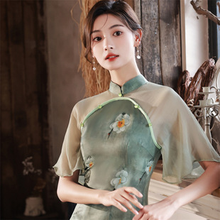 2022 New Summer Style Round Placket Flying Sleeve Cheongsam Young Girl Fresh Literary Tea Dress Improved Cheongsam Dress