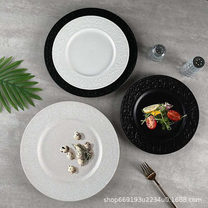 Japanese Creative Ceramic Pasta Plate Steak Plate Shallow Plate Flat Plate Scandinavian High-End Black and White Home Western Food Plate