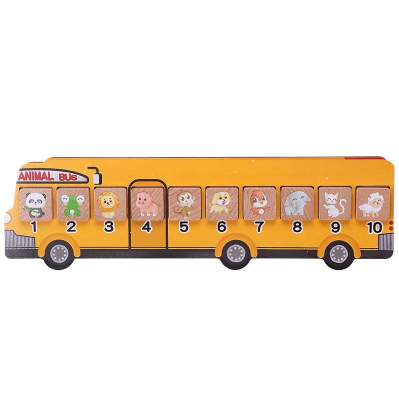 Autobús animal digital de madera Juguetes educativos Entrenamiento de pensamiento lógico matemático Juegos de aprendizaje de computación digital para niños
