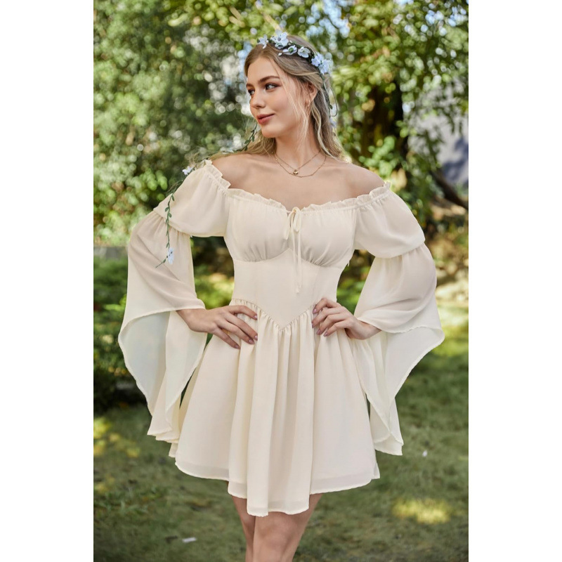 Amazon Cross-Border European and American Off-The-Shoulder Slim-Fit Tie Dress for Women 2026 Spring New Chiffon Long-Sleeved Dress Amazon Cross-Border European and American Off-The-Shoulder Slim-Fit Tie Dress for Women 2026 Spring New Chiffon Long-Sleeved Dress