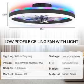 亚马逊跨境欧美日规风扇灯智能遥控涂鸦RGB风扇灯卧室吊扇灯工厂