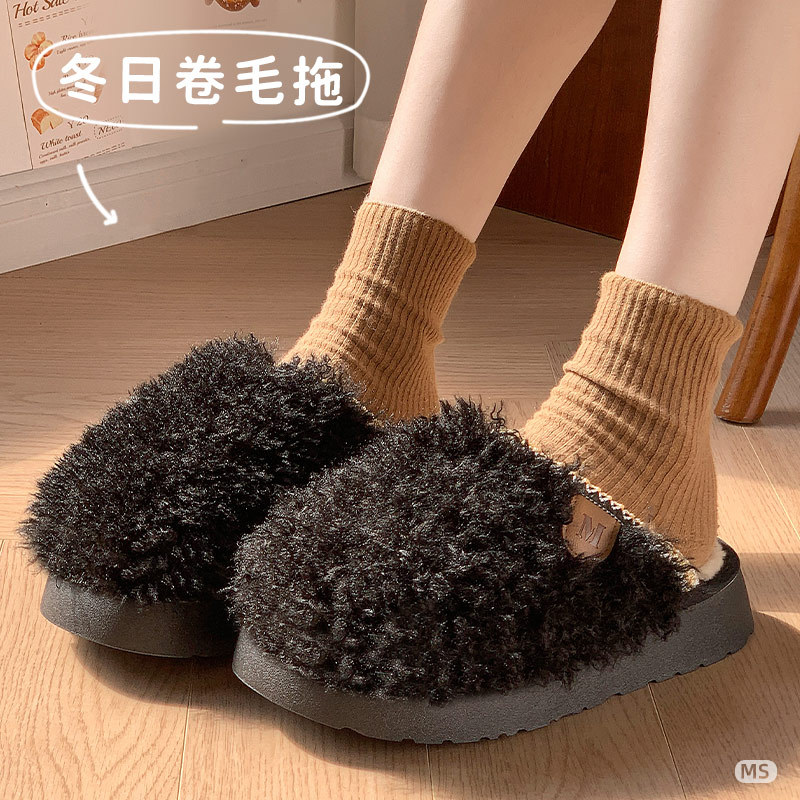 Impuestos no incluidos) Otoño y invierno nuevos zapatos de mujer de peluche grueso rizado ocio para llevar a cabo el algodón casero trapazo comercio exterior transfronterizo
