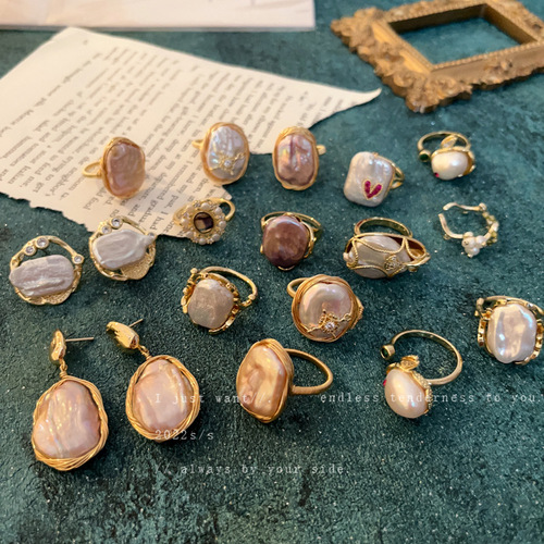 Baroque Irregular Freshwater Pearl Open Ring French Retro High-Quality Index Finger Ring Light Luxury Ring Bracelet
