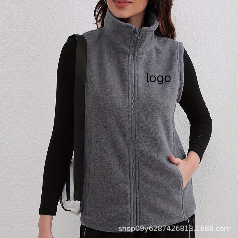 Customizable unisex fleece workwear vest for cross-border European and American markets, simple fleece sleeveless jacket