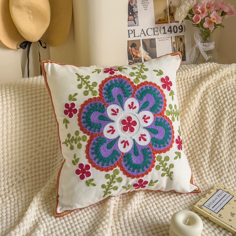 Towel, cloth for bed, tape, sofa, pillow, flowered, with embroidery