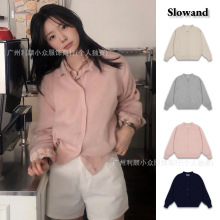 现货韩国东大门Slowand翻领纽扣开衫修身针织衫毛衣外套早秋新款