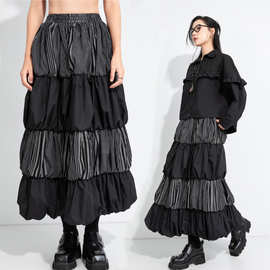 拼接花苞裙半身裙女春秋季长裙2025新款高腰云朵裙蓬蓬长款灯笼裙