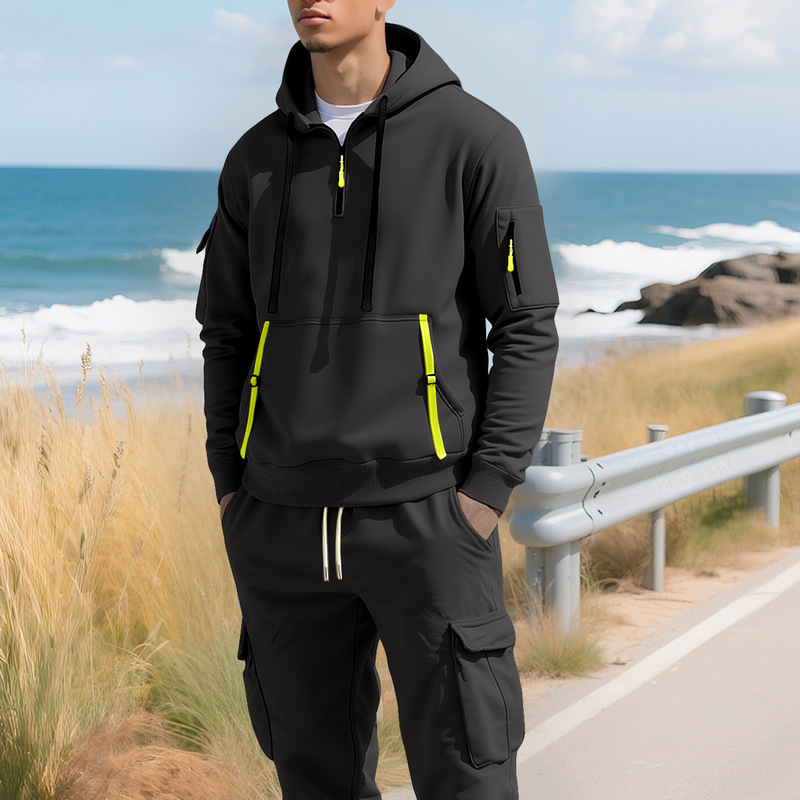 Cross-Border Autumn and Winter Men's Fleece-Lined Warm Sweatshirt Fashion Hoodie Zipper Multi-Pocket Carhartt Cargo Pants Set Cross-Border Autumn and Winter Men's Fleece-Lined Warm Sweatshirt Fashion Hoodie Zipper Multi-Pocket Carhartt Cargo Pants Set