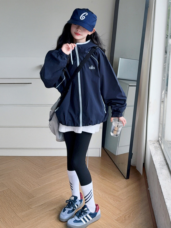 秋季中大女童休闲外套童装儿童女孩户外运动上衣冲锋衣拉链衫夹克|undefined