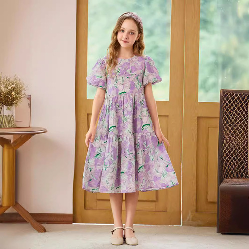 Summer Dress for Girls  New Trendy Summer Outfit Fashion Dress for Older Girls with Floral Patterns Children's Summer Princess Dress
