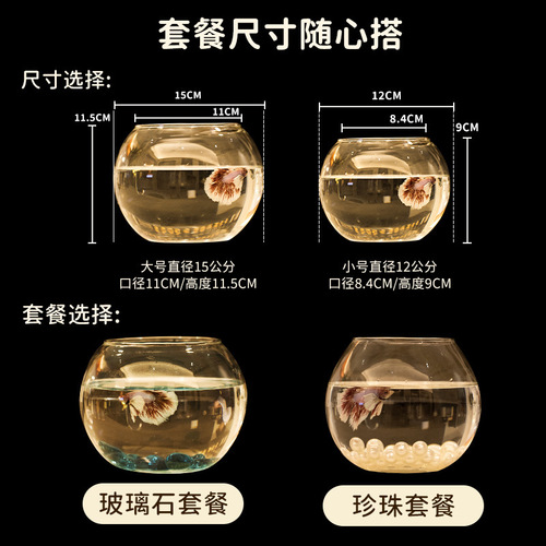 Fish tank round transparent glass living room household small goldfish betta fish turtle tank art mini office desktop