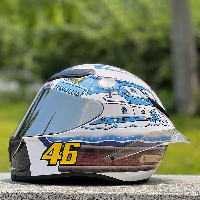 Motorcycle Helmet Personalized Snow House Style with Extended Spoiler