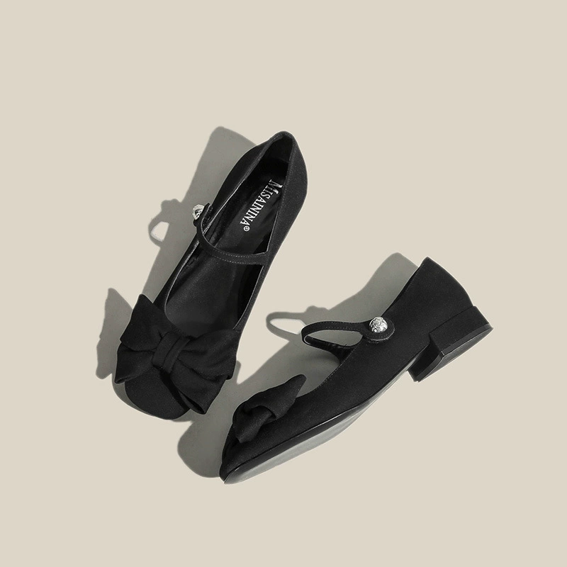 Спот за секунды ~ Французские туфли с бантиком на толстом каблуке Mary Jen весной 2025 новая квадратная голова с одной обувью