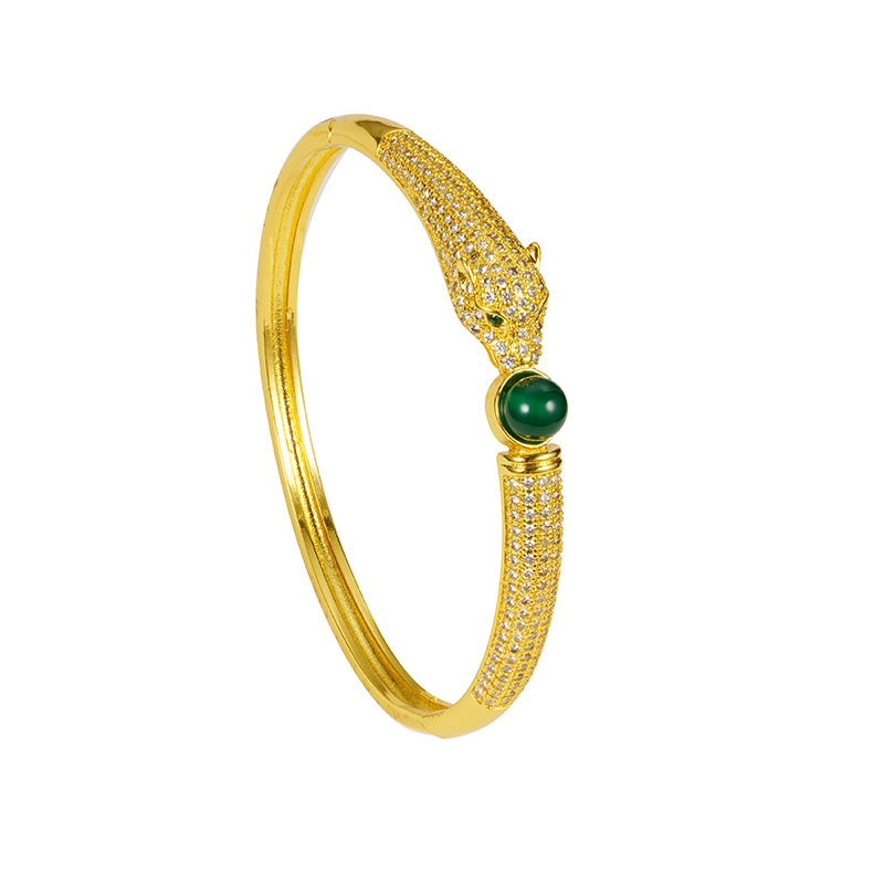 Nuevos productos vietnamitas arena oro zorro brazalete abierto lleno de diamantes jade herencia antigua China estilo Yiwu joyería al por mayor