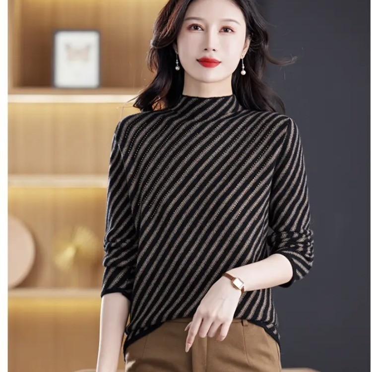 一件代发2025秋冬新款打底长袖T恤洋气百搭显瘦宽松上衣显瘦小衫