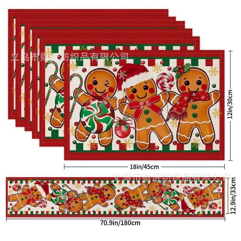 Nuevo cojín de mesa de Navidad 5 piezas Amazon lino impresa manto de mesa de dibujos animados restaurante manto de mesa de Navidad aislante