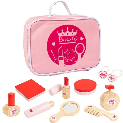 Children's wooden makeup simulation dressing table color play role dress-up toy hairdressing set original wood solid wood toy