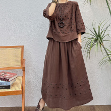 秋季新款中年女装五分袖妈妈薄款衣服开衫中长裙时尚休闲套装