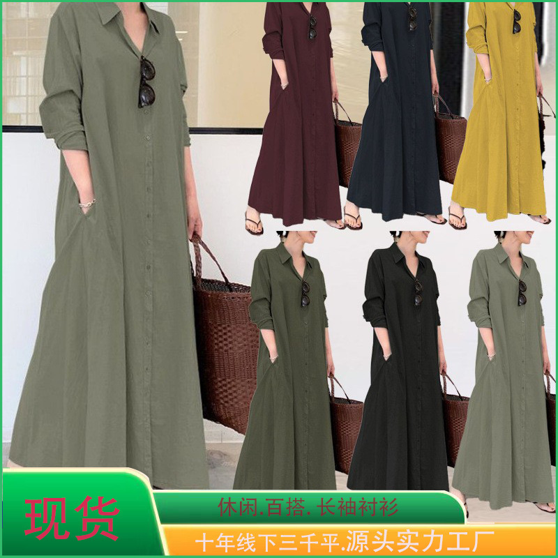 plus size women's new Muslim spring and autumn long sleeve simple loose casual long Japanese and Korean shirt dress wholesale plus size women's new Muslim spring and autumn long sleeve simple loose casual long Japanese and Korean shirt dress wholesale