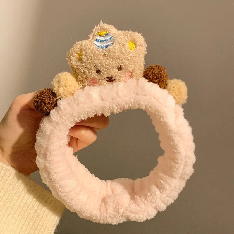 Linda banda para el cabello de felpa marrón para el lavado de cara, máscara para mujer, banda para el cabello especial para el maquillaje, banda para el cabello peluda, diadema beige