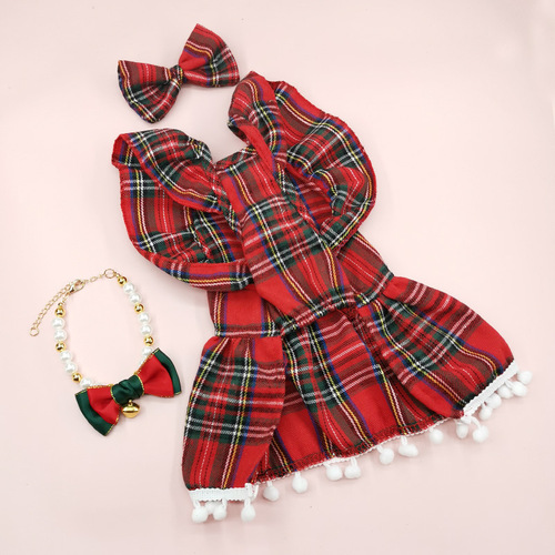Source Factory Christmas Dog Clothes In Stock Cross-border Pet Christmas Skirts Cat Clothing Christmas Pattern Clothes