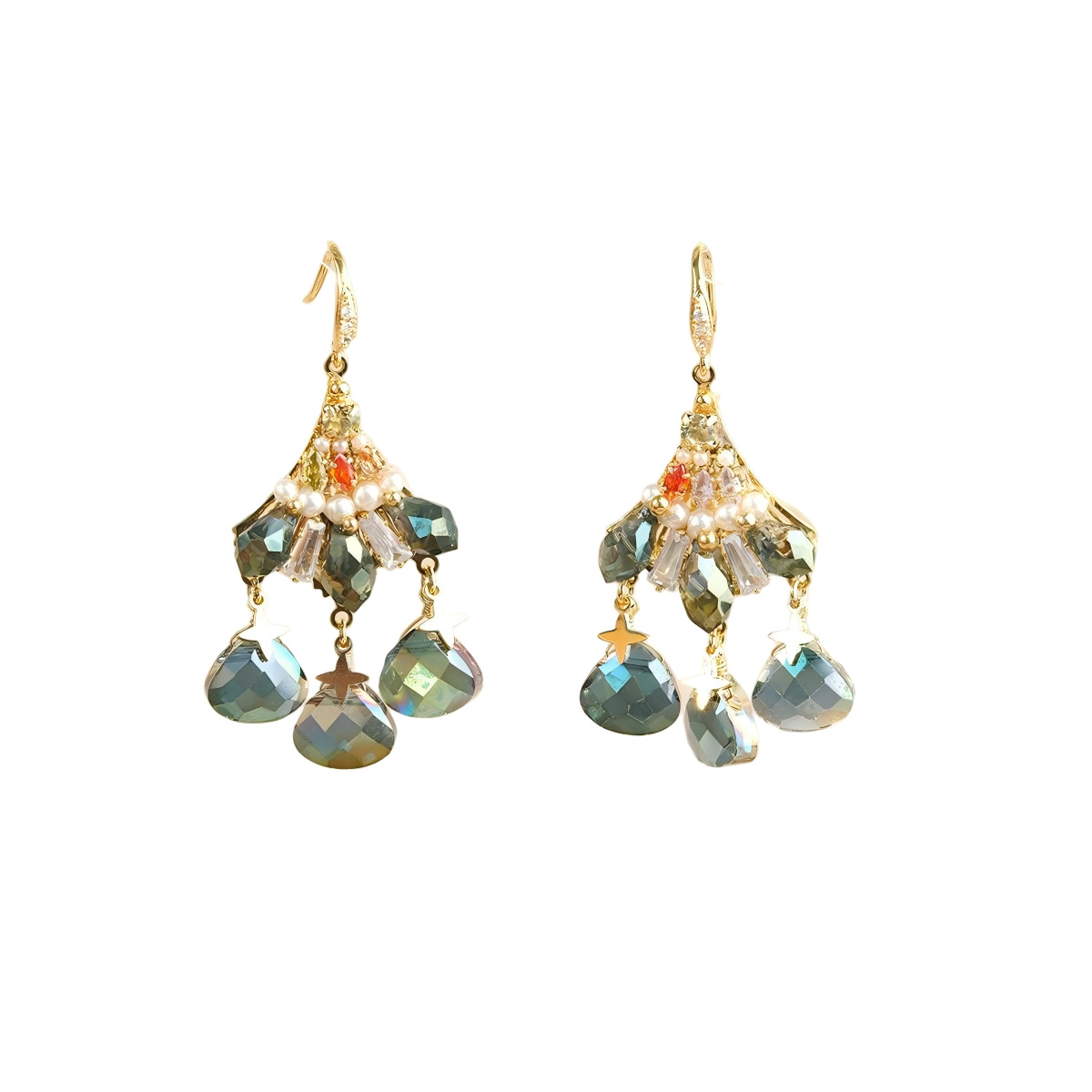 Rhombus Pattern Women's Gender Luxury Silver Needle Crystal Fringe Earrings Handmade Vintage High-End Feelings Ear Hooks Small Fashion Women's Jewelry