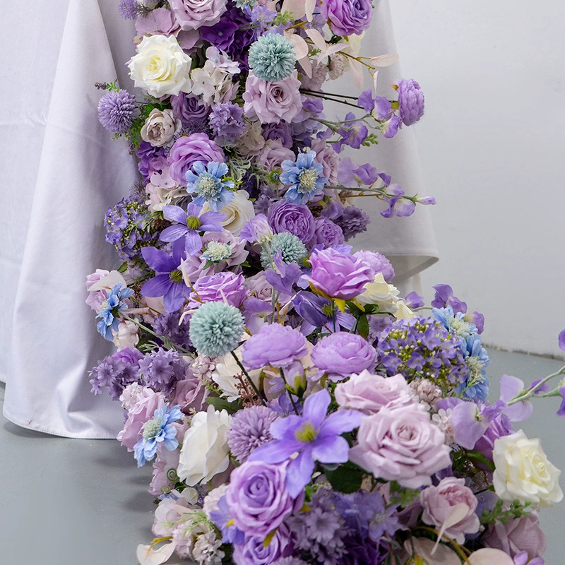 酒店装饰紫色长条桌花花艺 婚礼活动仪式生日宴会仿真假花布置花