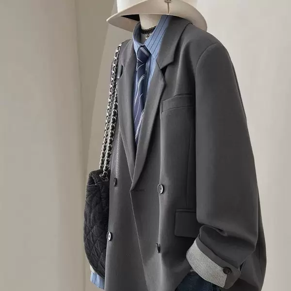 Plus Size Gray Casual Versatile Loose Slim Suit Women's Spring New Classy Design Retro Suit Jacket