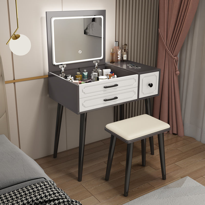Nórdico blanco red red comedor dormitorio pequeño armario tabla plegable espejo escondido inteligente simple lámpara LED