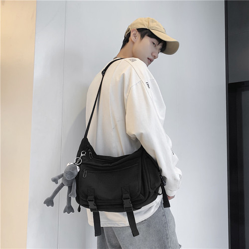 Simple crossbody bag for men and women ins Japanese large-capacity functional shoulder messenger bag workwear style college student backpack for men