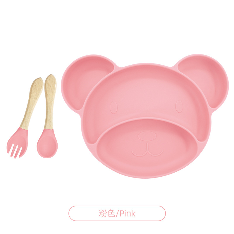 핑크 (작은 미키 플레이트 + 나무 포크 스푼)