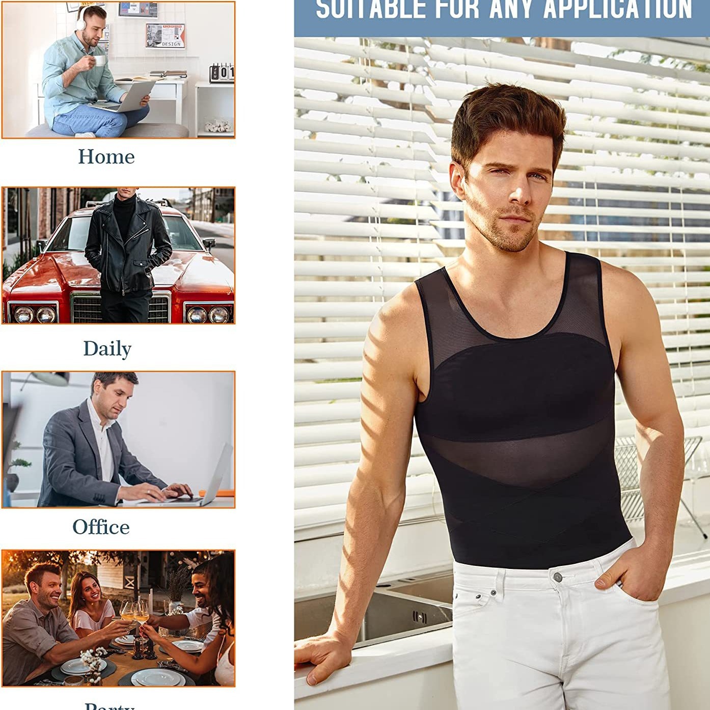 Transfronterizo de los hombres que forma el cuerpo de la ropa de malla transpirable vientre que contrae el vientre que forma el levantamiento de espalda apretado Chaleco de entrenamiento físico