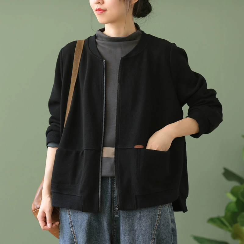 Retro cotton long-sleeve, autumn baseball jacket, oversize