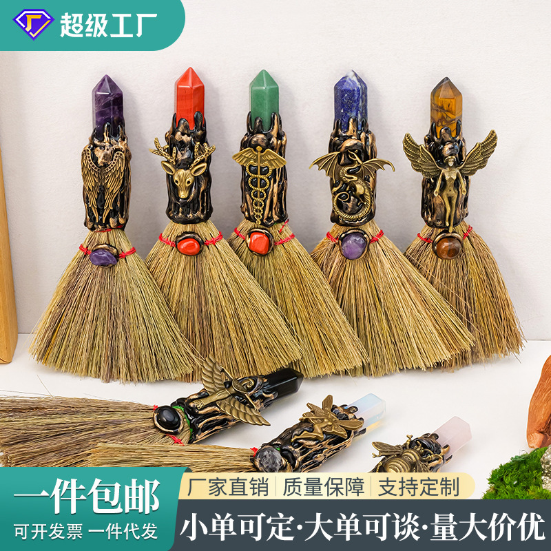 Natural Crystal Column Broom Cross-Border Crystal Broom Bar Festive Atmosphere Props Decoration Crystal Ornaments Wholesale