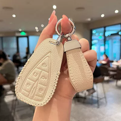 Car key bag | 2nd Generation cs75 Deep Blue - default-a5-leather-milk-white-texture-litby-white-short-buckle