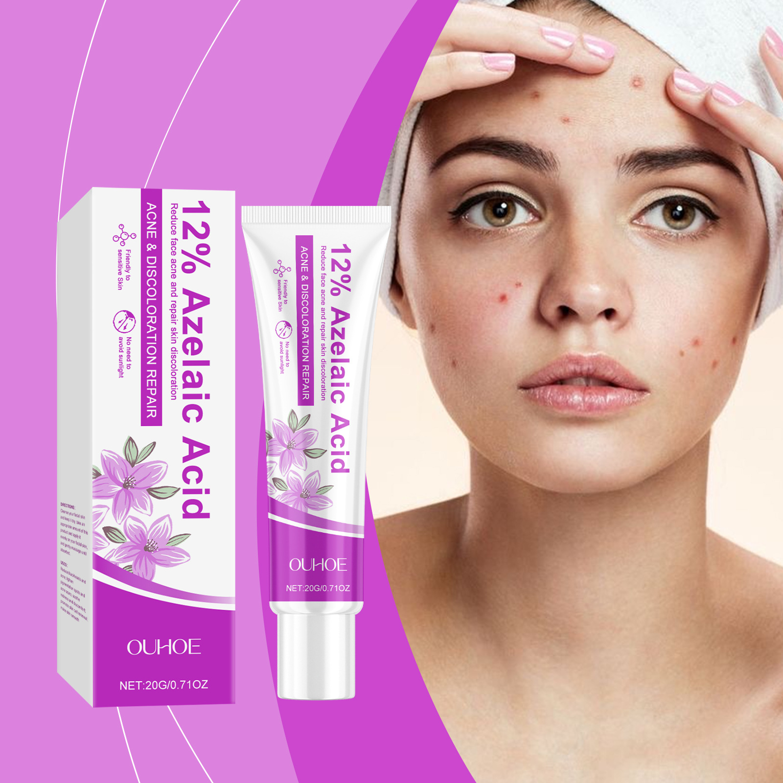 Ouhoe Azelaic Acid Acne Care Cream Lightens Acne, Improves Redness, Gently Nourishes and Moisturizes Skin Care Cream