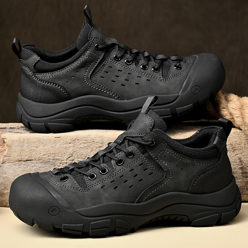 Zapatos de montaña al aire libre transfronterizos para hombres, zapatos de montaña respirables antideslizantes y resistentes al desgaste, zapatos de montaña profesionales de cuero de vaca para hombres