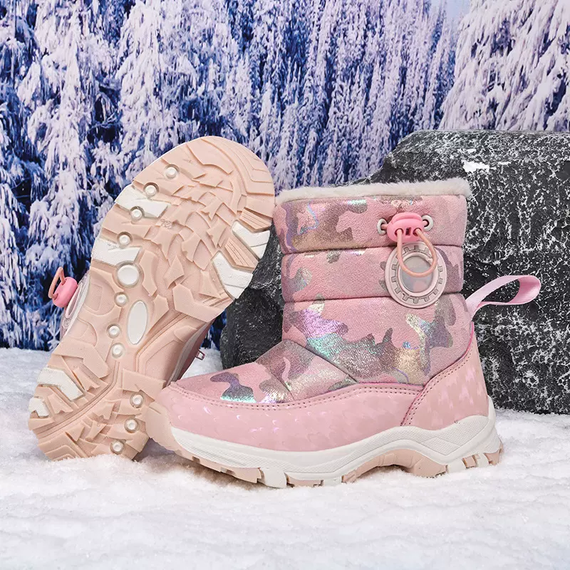 冬季儿童棉鞋女童大棉加绒加厚保暖高帮雪地靴中大童学生女童棉鞋