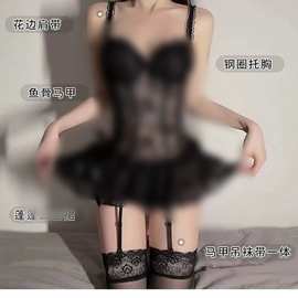 风趣猫情趣内蕾丝钢托聚拢透明钢托蓬蓬裙诱惑宫廷套装 一件代发