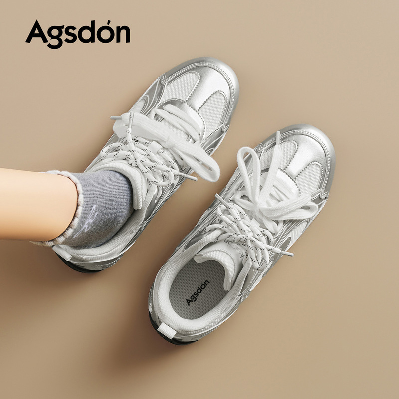 Augusdenmi Silver Training Shoes for Women 2026 New Summer Thick-Soled Ballet Stylish Casual Sneakers