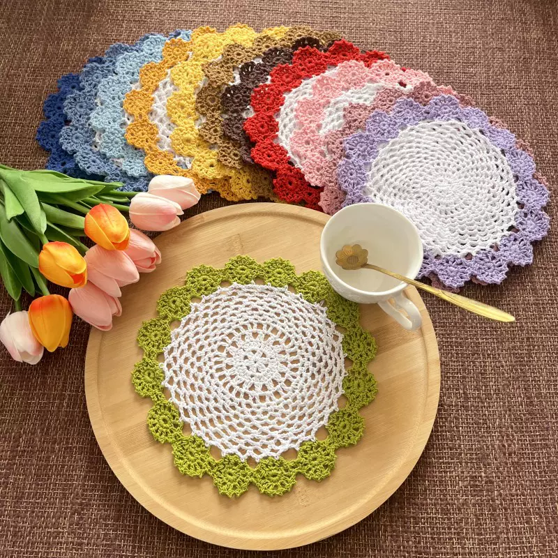 纯手工钩针满天星61圆约21CM18g侘寂风森系田园美欧日式餐盘桌垫