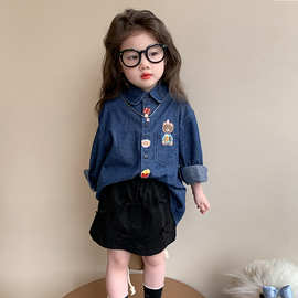 女童牛仔衬衫春秋季2025新款儿童穿搭洋气宝宝外套上衣初春装衬衣