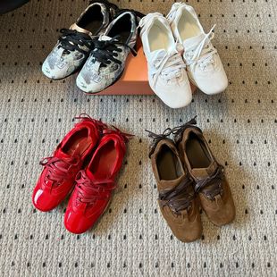 Sheepskin Version ~ Niche Design Fashion All-match Sports Ballet Shoes Women's Lace-up Flat Leather Retro Casual Shoes